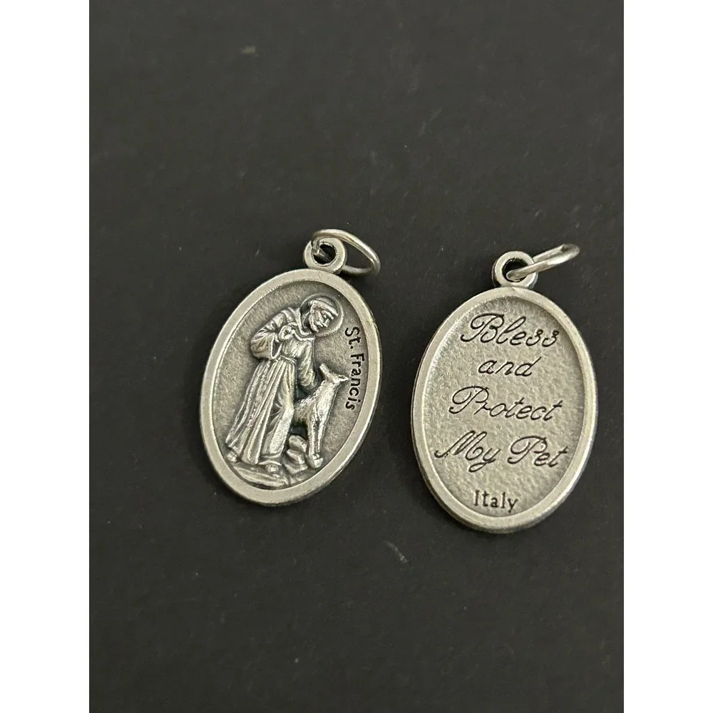 Pet Medal Silver St. Francis Bless and Protect My Pet Patron Saint Italy X 2